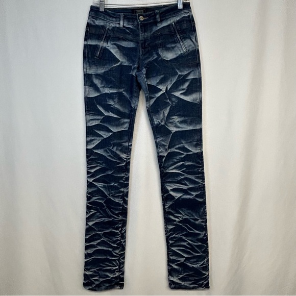 Vintage Denim - Womens Tie Dye Jeans Size 5/6 (28x39) Stacked Straight Mid Rise Stretch Blue Y2k